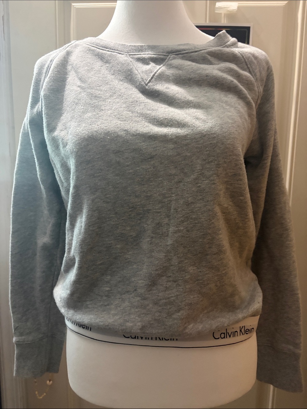 Calvin Klein Light Gray Pullover Sweatshirt with Logo Hem